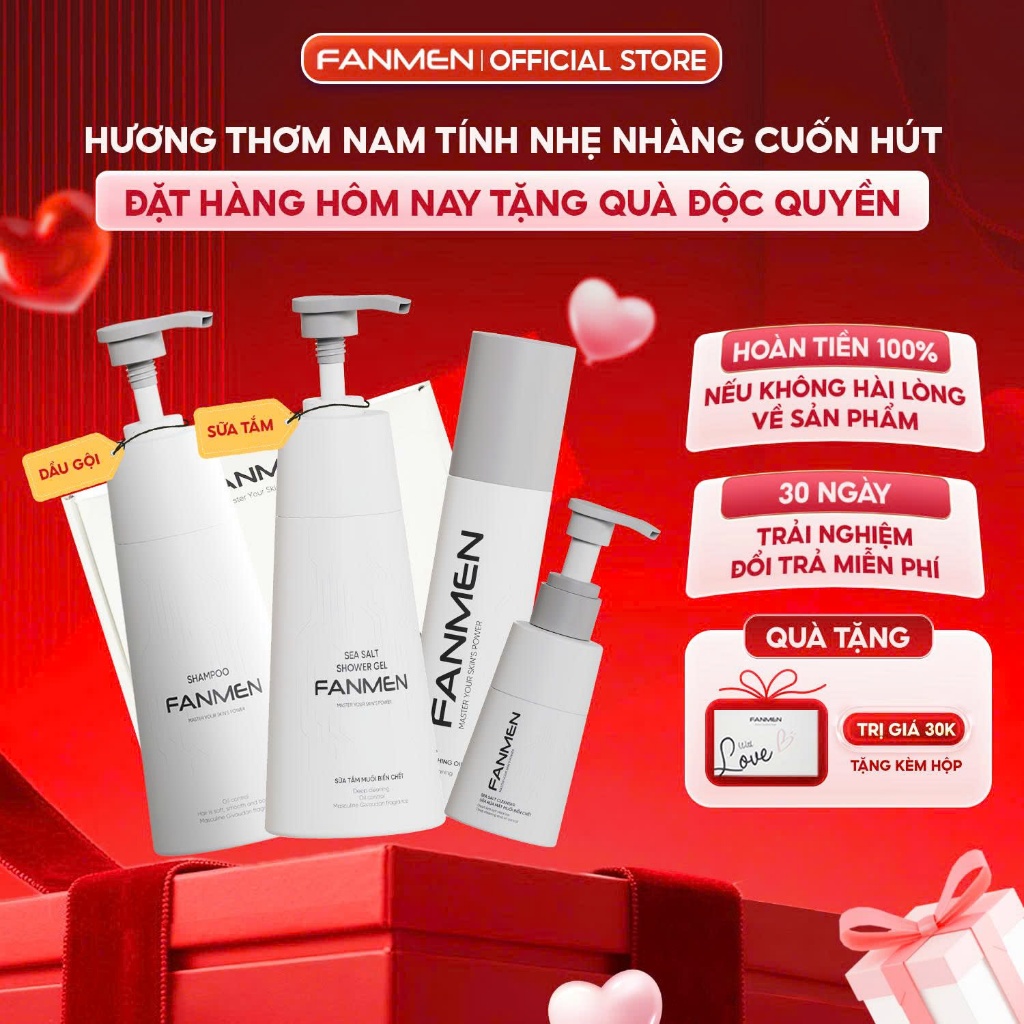 [Combo Thư Giãn] Dầu gội sạch gàu Fanmen, Sữa rửa mặt muối biển chết, Sữa tắm hương Bluesea và Toner