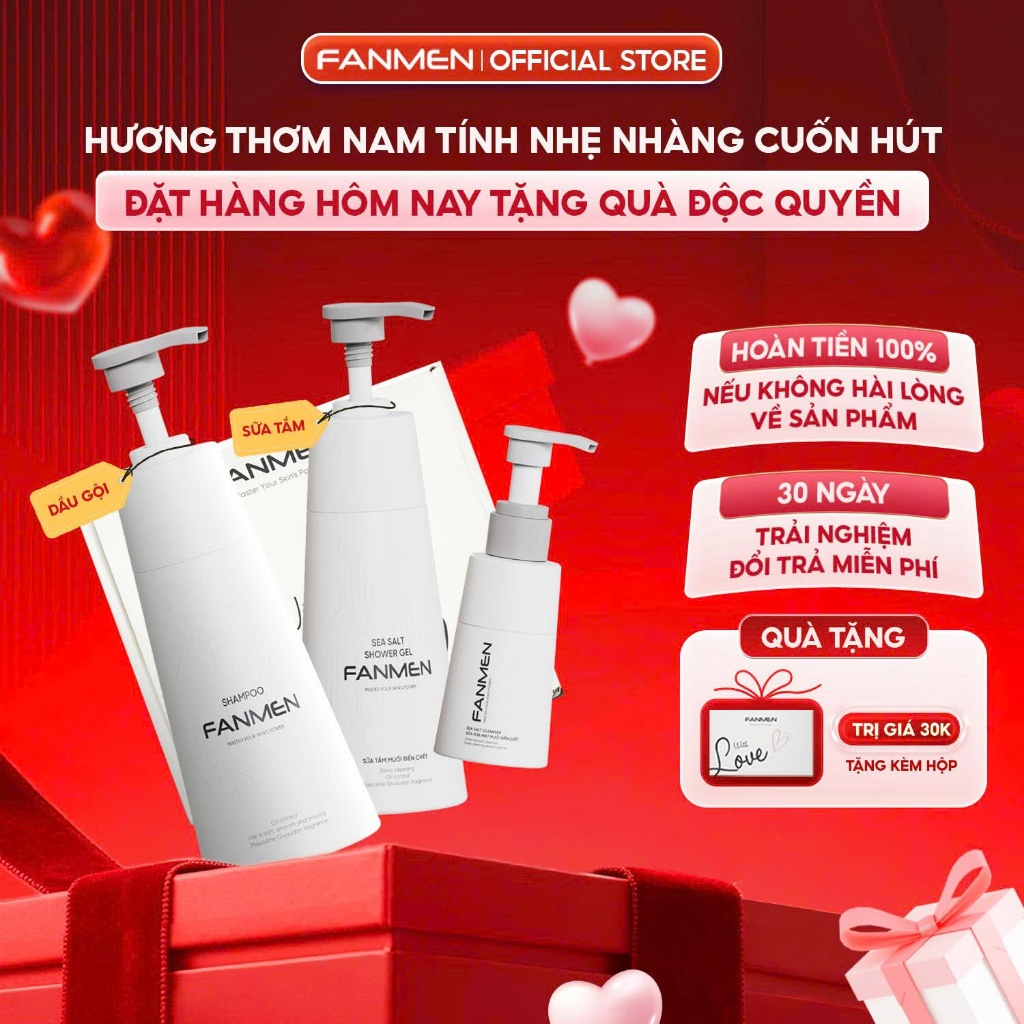 Combo Dầu gội sạch gàu Fanmen 350ml Sữa rửa mặt muối biển chết sạch sâu 100ml và Sữa tắm hương Blues