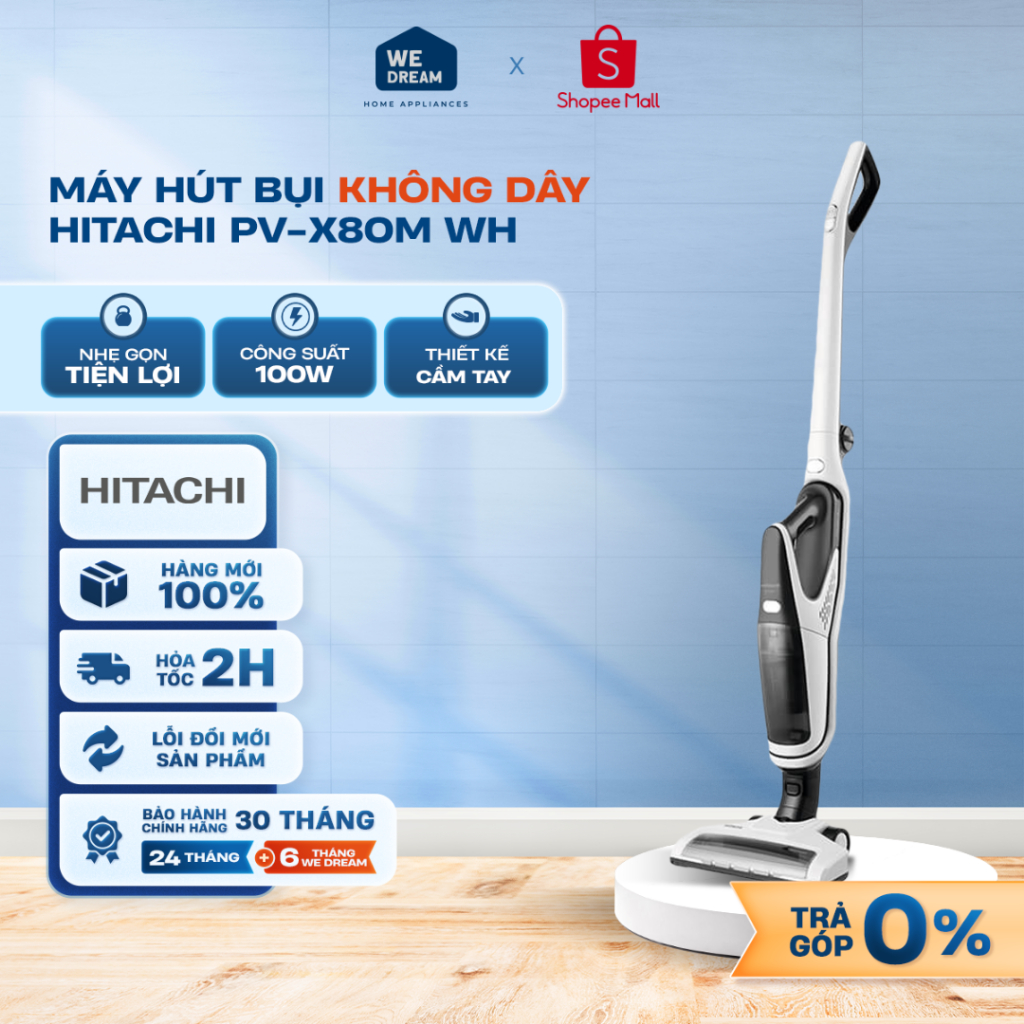 PV-X80M WH - Máy Hút Bụi Không Dây Hitachi 100W PV-X80M WH - Hàng Chính Hãng, Mới 100%