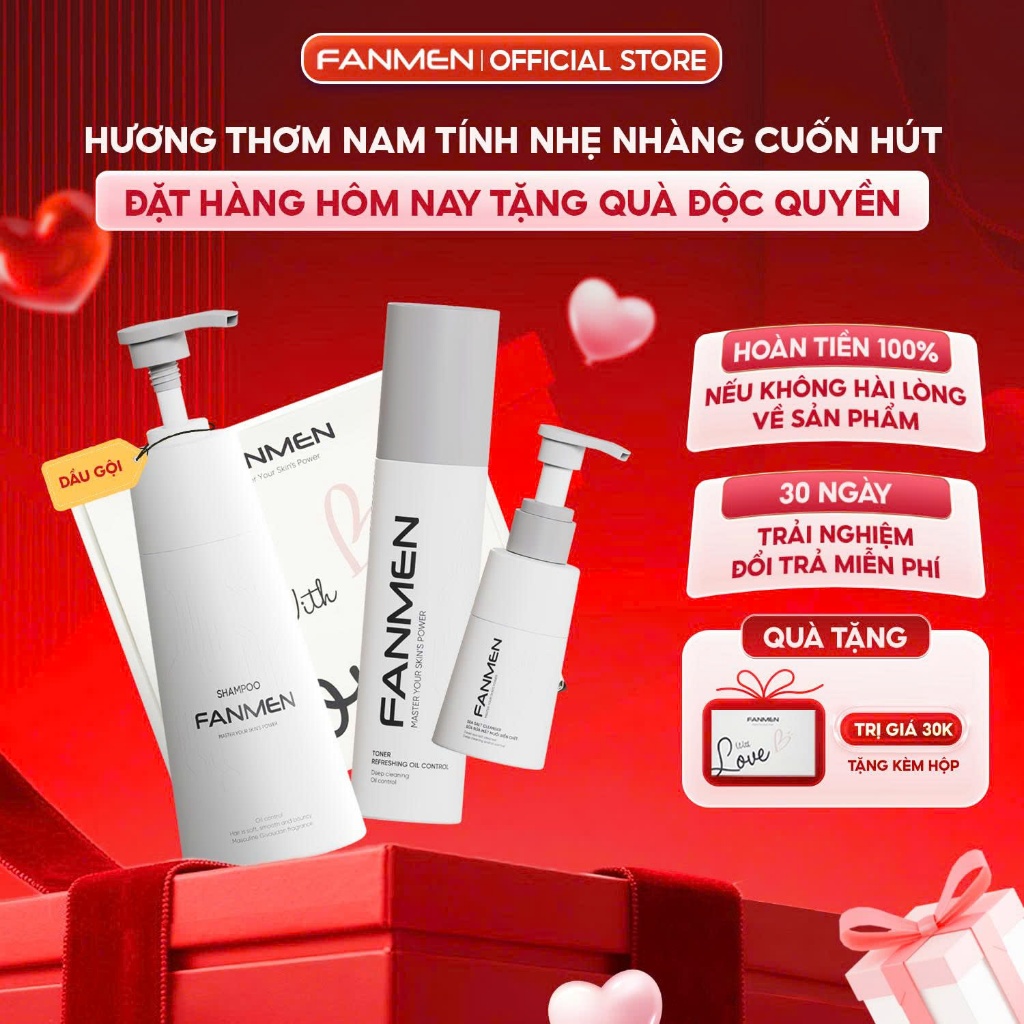 [Combo Chăm Sóc] Dầu gội sạch gàu dưỡng tóc Fanmen 350ml, Sữa rửa mặt muối biển chết sạch sâu và Ton