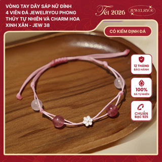 Vòng tay dây sáp nữ JEWELRYOU mix 4 viên đá năng lượng tự nhiên và charm hoa xinh xắn - Jew38