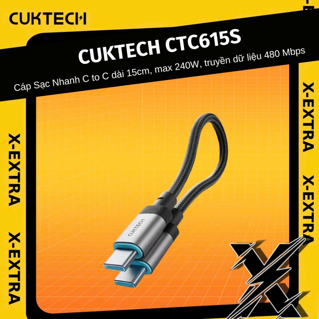 Cáp Sạc Nhanh CUKTECH CTC615S C to C dài 15cm | Công Suất Sạc Max 240W | Truyền Dữ Liệu 480 Mbps | B