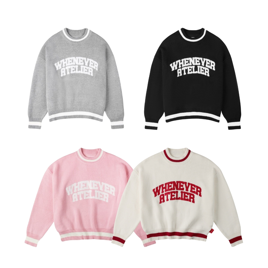 Áo Sweater Whenever Basic Logo Knit Sweater Form Boxy Unisex
