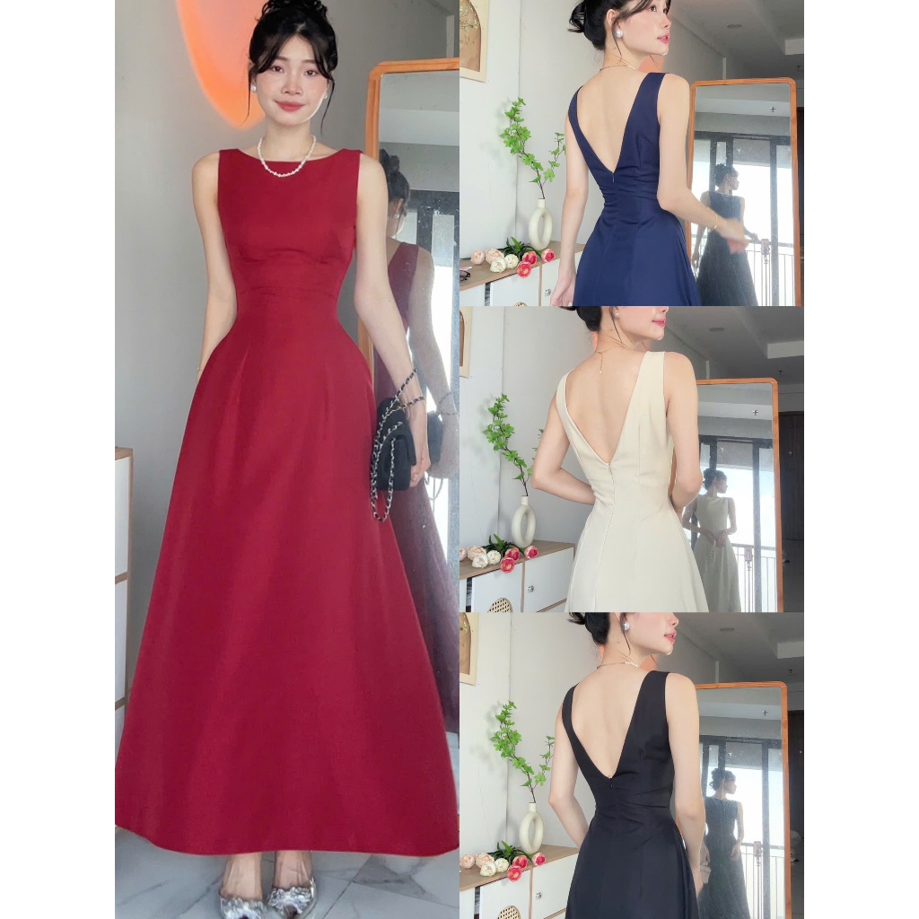 [Đ.14-T](Hở Lưng) Đầm Dáng Trơn Không Tay Hở Lưng Dáng Dài (Có Mút Ngực - Có Túi) Women Top Dress | 