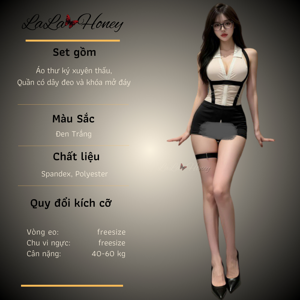 Đồ Ngủ Cosplay Thư Ký Cổ V Sâu Gợi Cảm Quần Mở Đáy Kèm Dây Đeo C234 - LaLaHoney | BigBuy360 - bigbuy360.vn
