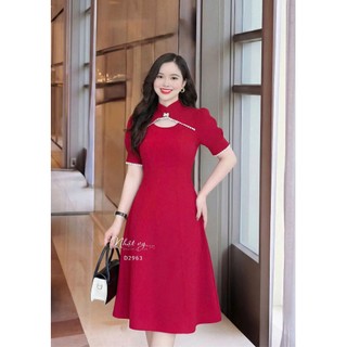 Đầm dự tiệc Nhật Vy cổ tàu tay bồng viền ren nhỏ form dáng xoè chất lụa phù hợp đi chơi dạo phố sang chảnh - D2963