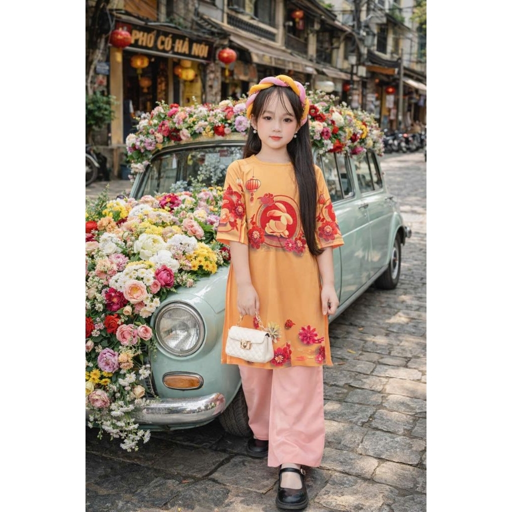 chào thêm mẫu mới set bộ áo dài bé gái.chưa kèm mấn