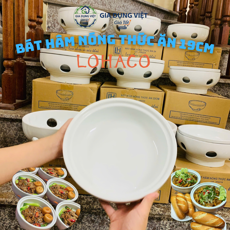 Bát hâm nóng thức ăn LOHACO 19cm, bằng sứ cao cấp có đế đốt nến giữ nhiệt dùng cho súp, lẩu, món hầm