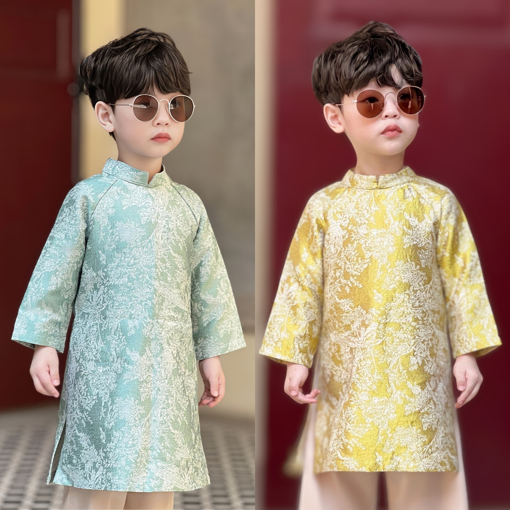 Áo Dài Cho Bé Trai Fbaby Mặc Tết Đi Chơi Chất Liệu Gấm Họa Tiết Thiết Kế Cao Cấp