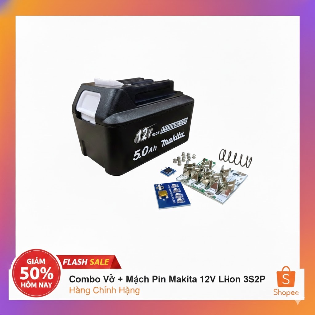 Bộ Combo Vỏ Mạch 12V Cho Khối 6 Cell 18650 Kiểu 3S2P Chân Pin LXT Cài - Phụ Kiện Nhựa (Vỏ Rỗng)