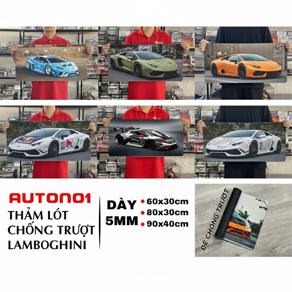 Phụ kiện Thảm lót chống trượt chủ đề siêu xe Lamborghini kích thước 30x60cm Autono1