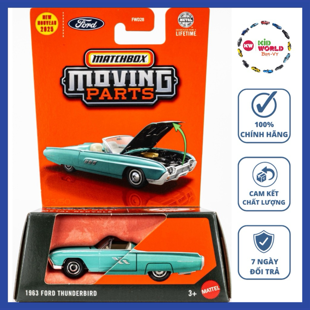 Xe mô hình Matchbox Moving Parts Series 1963 Ford Thunderbird JBW68.