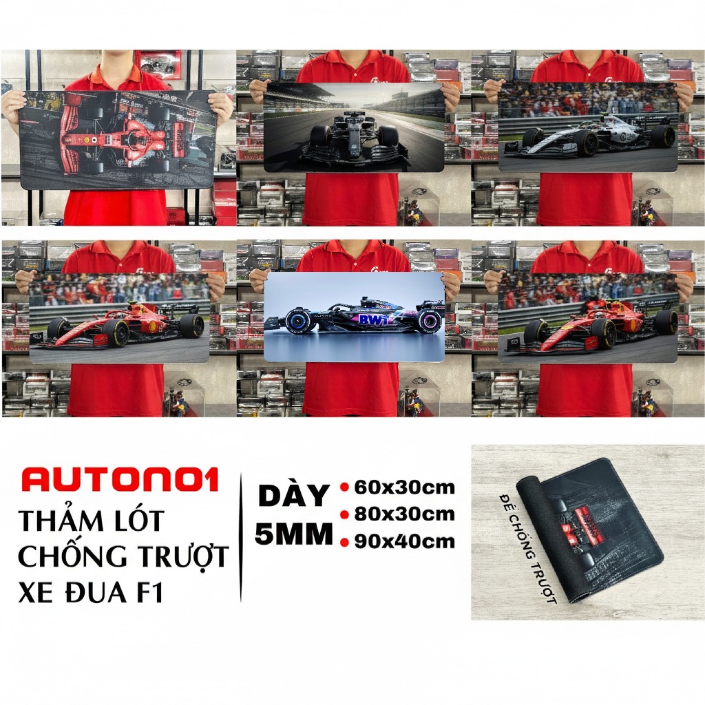 Phụ kiện Thảm lót chống trượt chủ đề siêu xe Ferrari F1 SF1000 kích thước 30x60cm Autono1 PT130A
