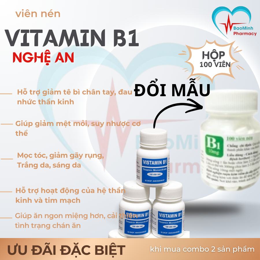Combo Vitamin B1 Giảm rụng tóc Trắng da Ăn ngon Ngủ tốt tiêu hóa, Nhanh mọc tóc
