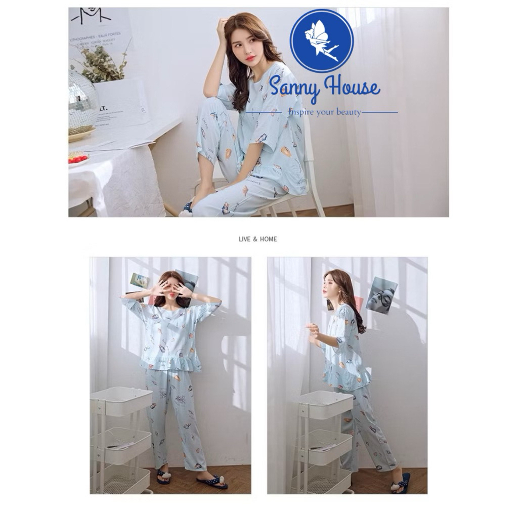 Bộ Đồ Ngủ Nữ Sanny House BN170 Vải Kate Silk Quảng Châu Cao Cấp Dễ Thương