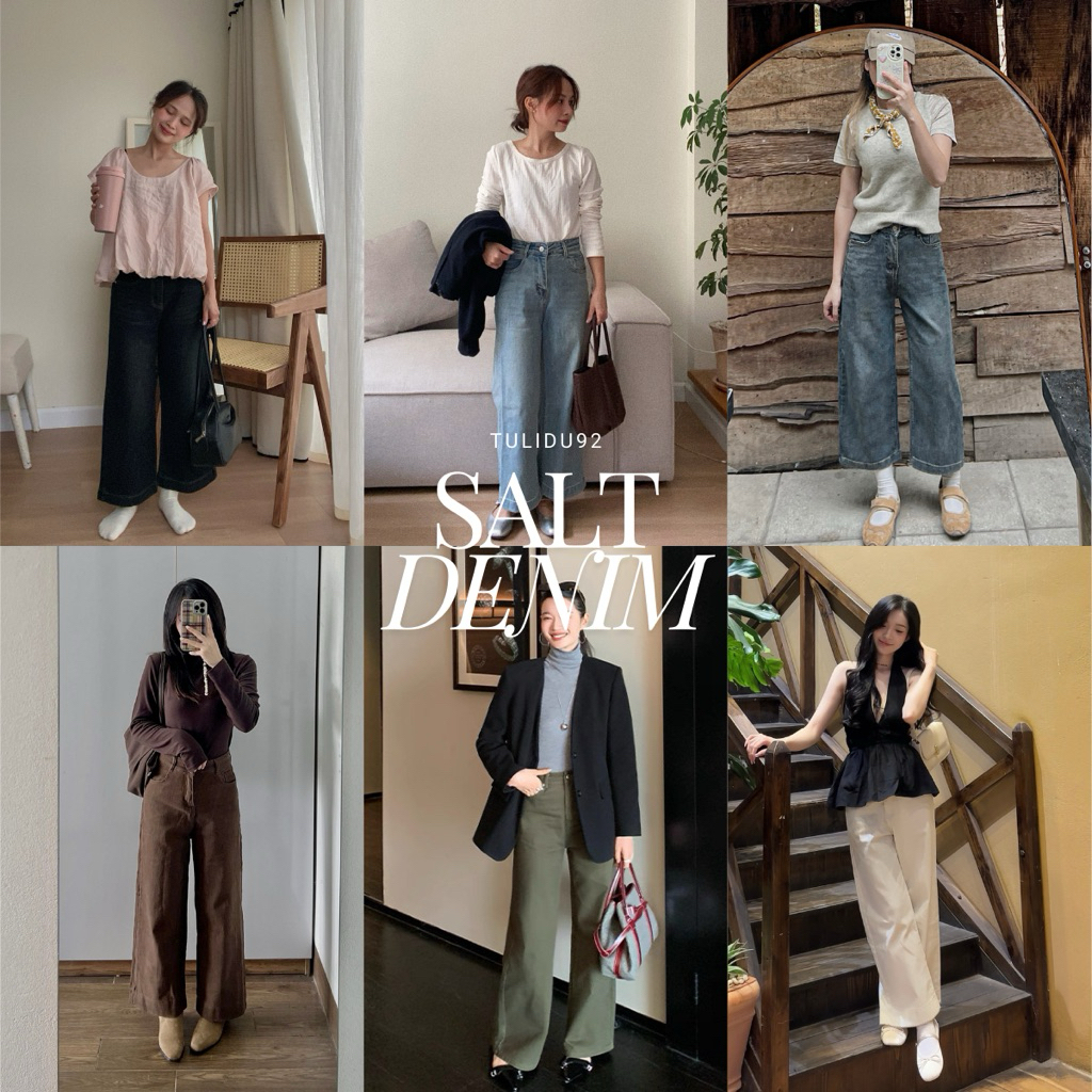 Quần Jean Ống Rộng "Salt Denim" TULIDU Quần Bò Dáng Suông Lỡ Mềm Mịn Gấu Cuốn Lai