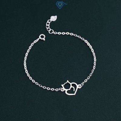 Vòng tay bạc nữ hình mèo trái tim thanh lịch phong cách Hàn Quốc LTN0443 - Trang Sức TNJ