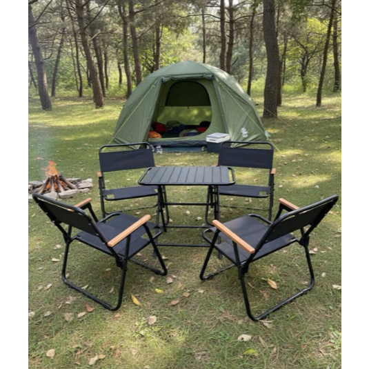 Bộ bàn ghế camping khung tròn 2 lớp lưới đế ngồi, bộ bàn ghế cà phê, bộ bàn ghế gấp xếp gọn