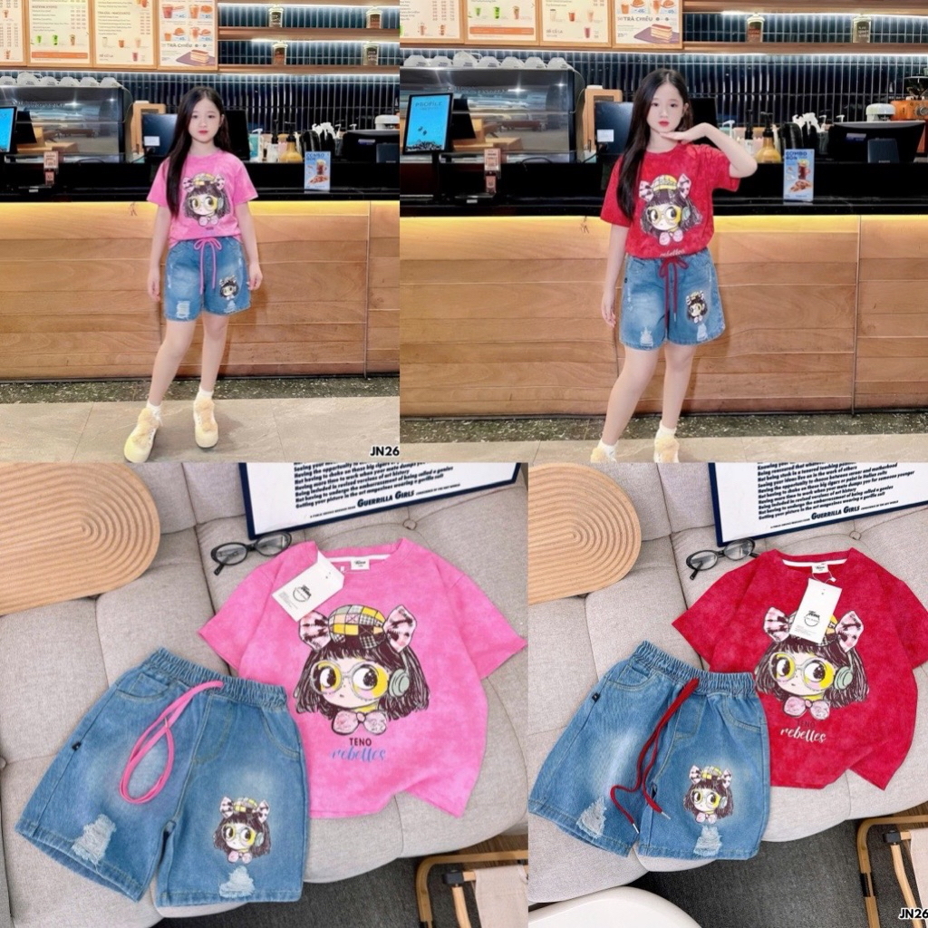 Điệu kids- Bộ bé gái áo thun quần jean NEW YORK TN1998- cô gái đầu kẹo TN26005