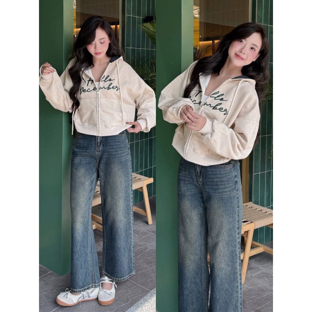 [RÁCH STORE] Áo Khoác Nỉ Crop - 0225 - Hello December