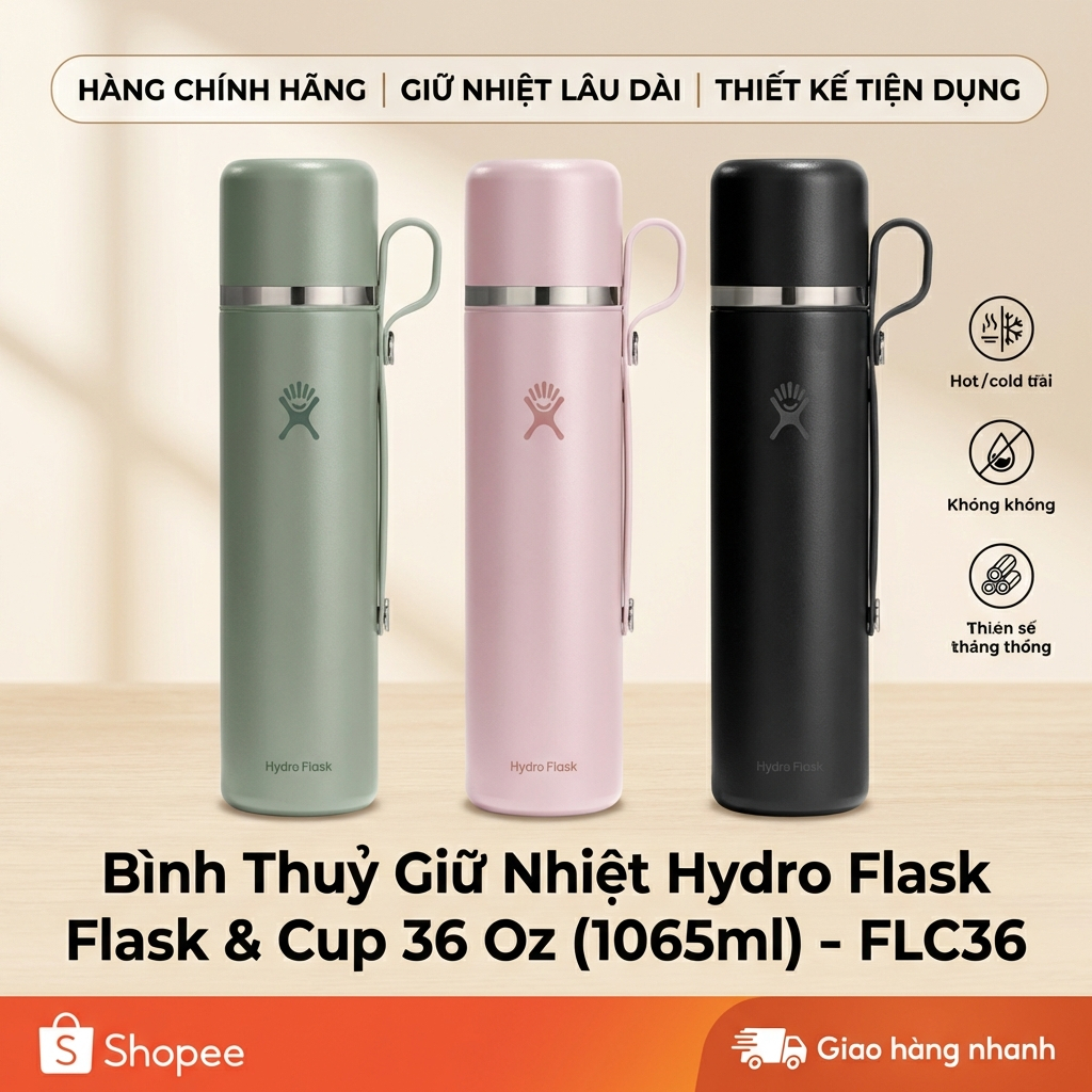 Bình Thủy Giữ Nhiệt Hydro Flask Hot Flask Kèm Cốc Giữ Nóng Lạnh 30 Giờ 1065ml / 36oz