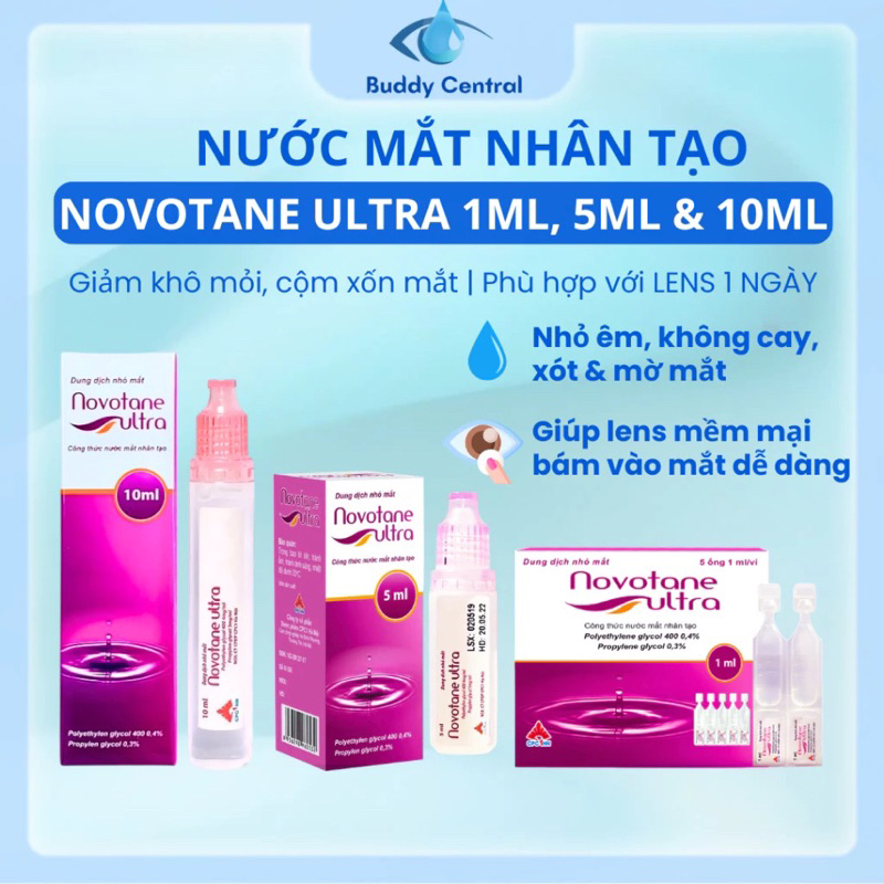 Nước Nhỏ Mắt Lens/Trang điểm Cấp Ẩm 2 Pha Cao Cấp Novotane Ultra-Dưỡng Ẩm Sâu, Giảm Khô Mỏi 10ml