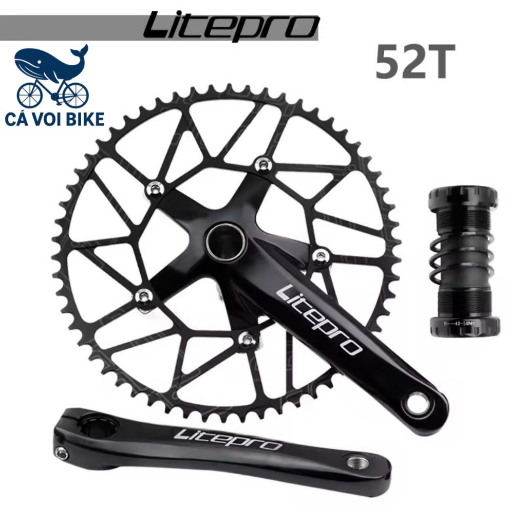Đùi đĩa trục rỗng 1 tầng 52 răng, Giò dĩa xe đạp thể thao 1 tầng 52T, Đùi đĩa xe đạp LITEPRO 1 tầng 