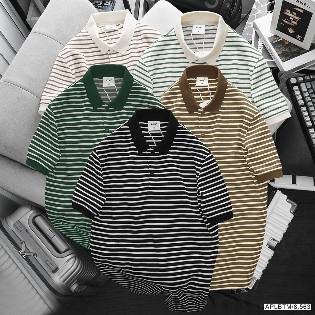 Áo Polo nam sọc ngang Basic vải cá sấu pique mềm mại dáng regularfit AP04 BỜM SHOP