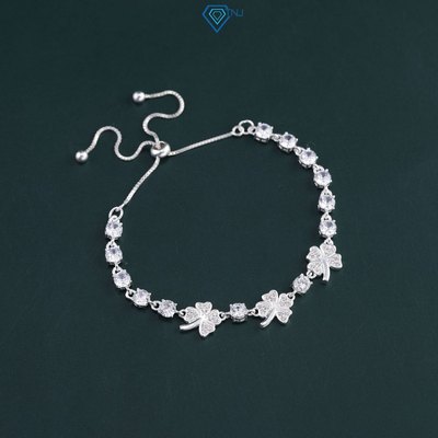 Lắc tay bạc nữ dây rút cỏ bốn lá may mắn đính đá 3li thanh lịch, sang trọng LTN0446 - Trang Sức TNJ