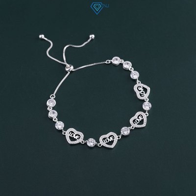 Vòng tay bạc nữ dây rút hình trái tim chữ love đính đá sang trọng LTN0447 - Trang Sức TNJ