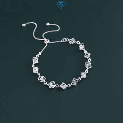 Vòng tay bạc nữ dây rút hình lập phương đính đá thanh lịch, sang trọng LTN0449 - Trang Sức TNJ