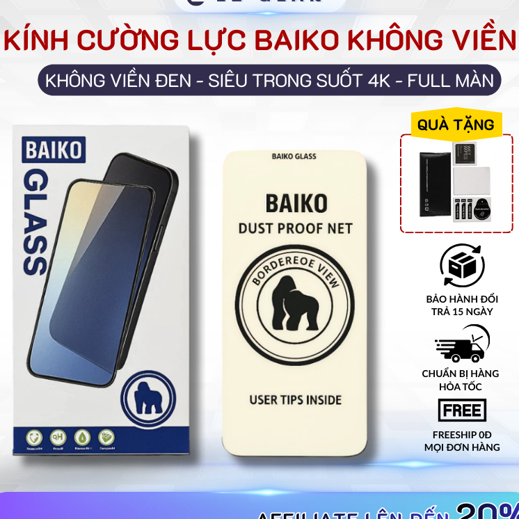 Kính Cường Lực Baiko KHÔNG VIỀN trong suốt cao cấp cho IP11/.../17 Promax