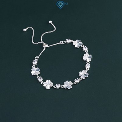Lắc tay bạc nữ dây rút treo 6 cỏ bốn lá đính đá sang trọng, thanh lịch, may mắn LTN0452 - Trang Sức TNJ