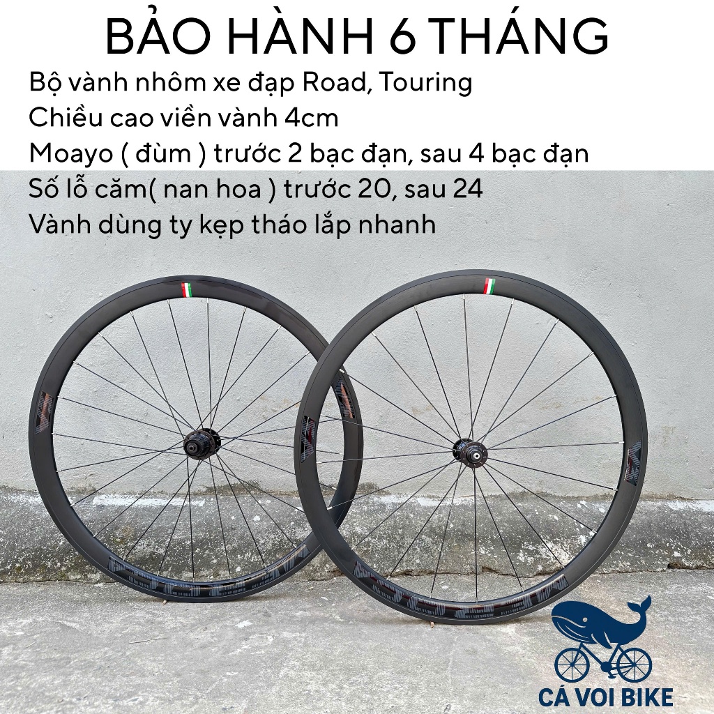 Bộ vành nhôm 700c cao 4cm cối nổ siêu trớn, Bộ vành nhôm MEROCA V3, Vành xe đạp Road-Touring bánh 70