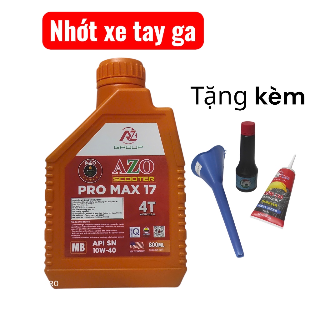 DẦU NHỚT AZO PRO MAX TAY GA 1OW40 800ML TẶNG KÈM QUÀ
