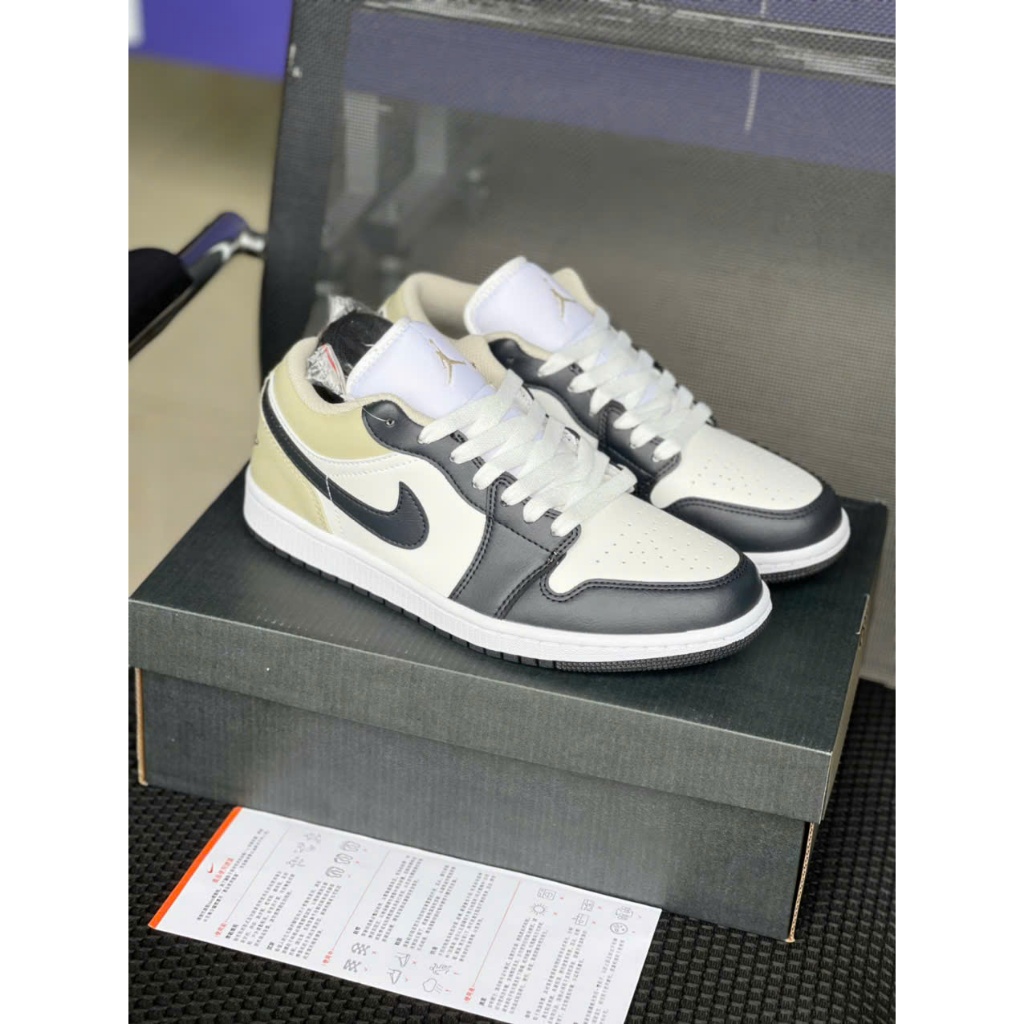 Giày JD 1 Low Grey Cream – JD 1 Low Xám Đen Phối Kem, Sneaker Unisex Da Cao Cấp