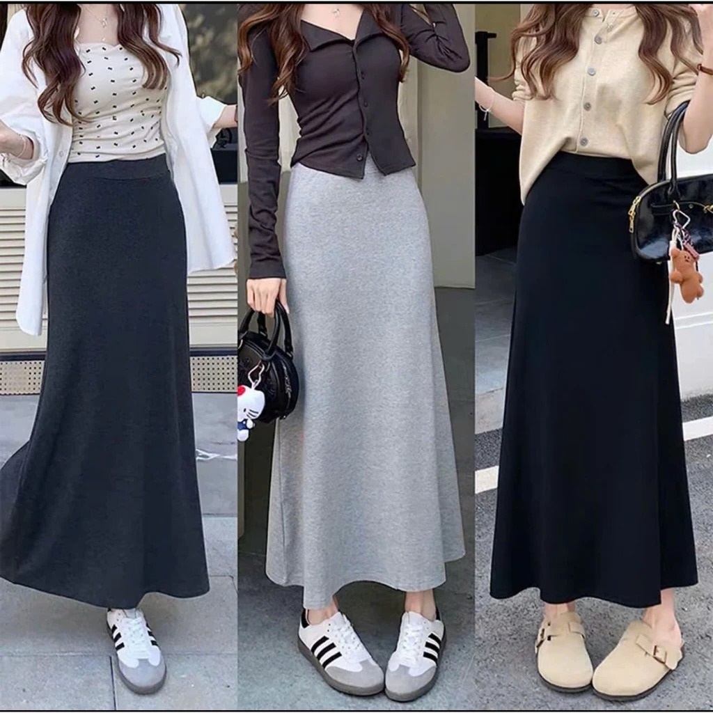 Chân váy midi dáng dài chất nhung tăm lông thỏ, Chân váy len thun đuôi cá dài co giãn công sở - T2K 