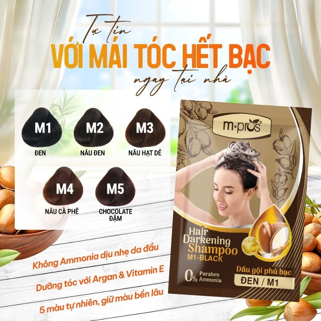 Combo 5 Gói Gội Nhuộm MPROS Thảo Dược Mpros Phủ Bạc - có gói xả trong mỗi gói nhuộm
