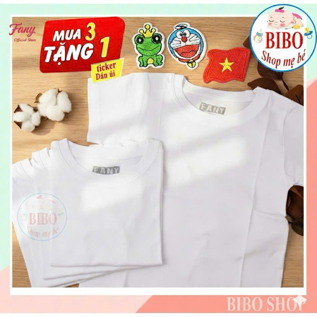 01 Áo thun trắng cho bé TAY NGẮN vải cotton mềm mịn mặc rất mát, bé mặc lên phom dáng đẹp _FANY