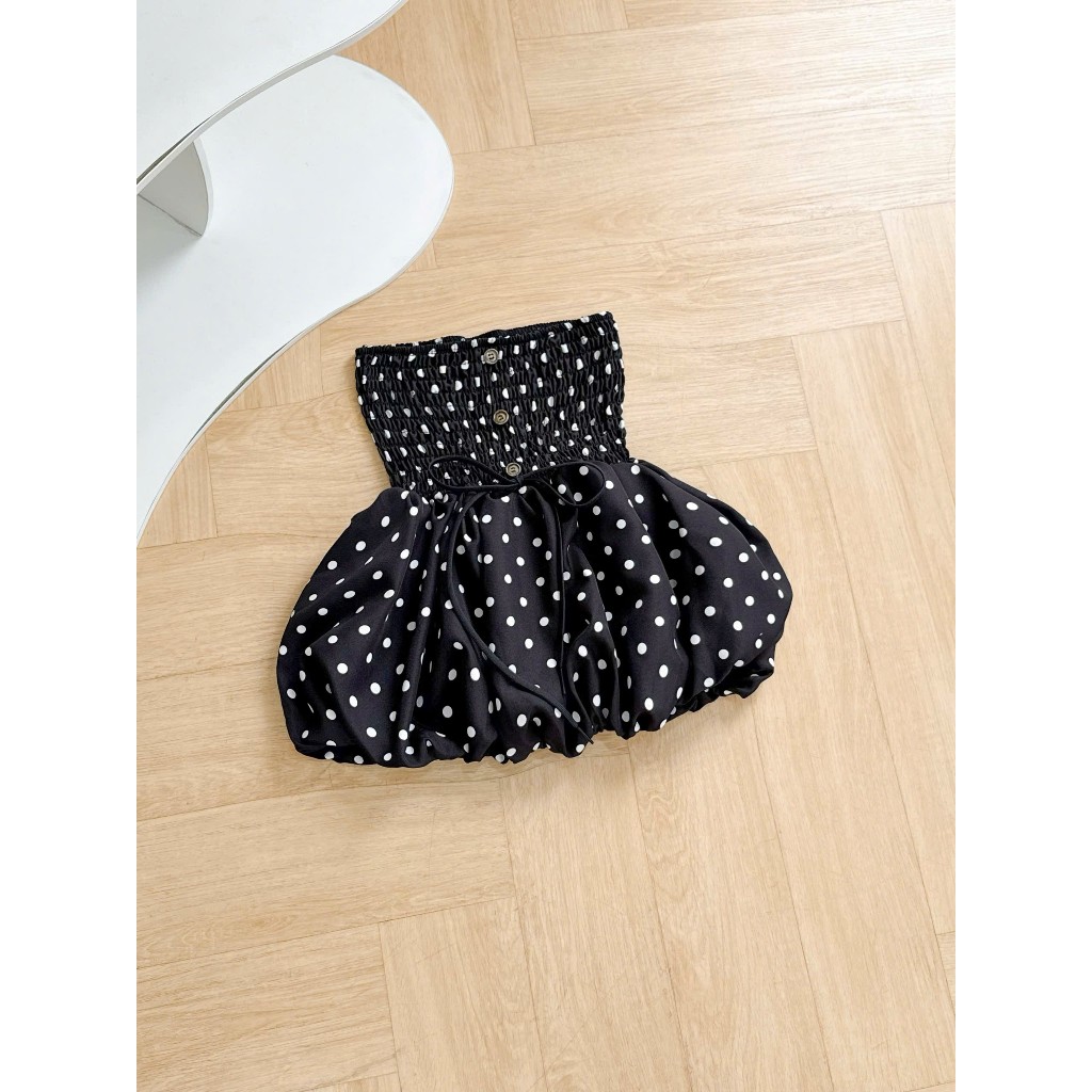Áo Ống Nữ Chấm Bi, Hoa Nút Nhựa Đính Dây Giữa Ngực Form Bí Babydoll Bồng | BigBuy360 - bigbuy360.vn