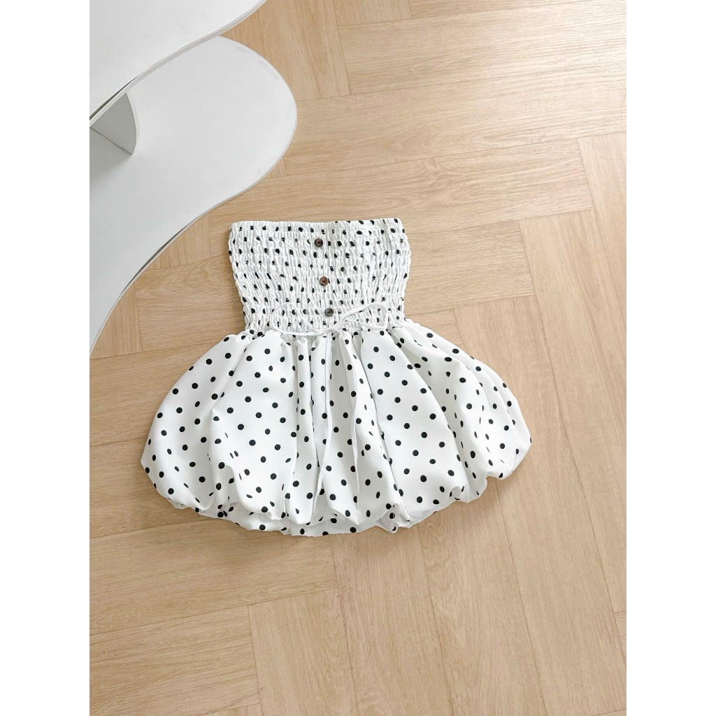Áo Ống Nữ Chấm Bi, Hoa Nút Nhựa Đính Dây Giữa Ngực Form Bí Babydoll Bồng | BigBuy360 - bigbuy360.vn