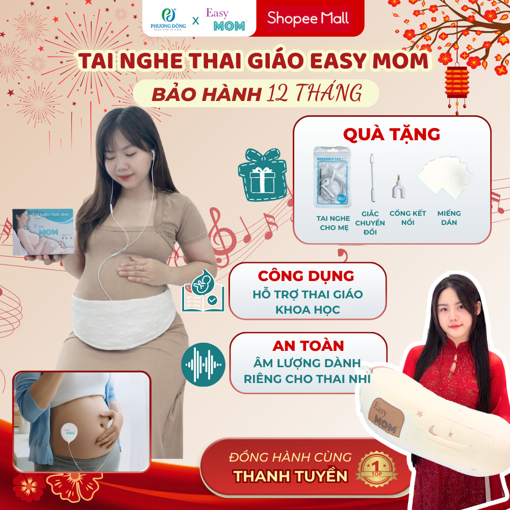 Tai nghe thai giáo Easy MOM Thiết Kế Đeo Bụng Kích Thích Não Bộ Thai Nhi Tích Hợp Tai Nghe Cho Mẹ