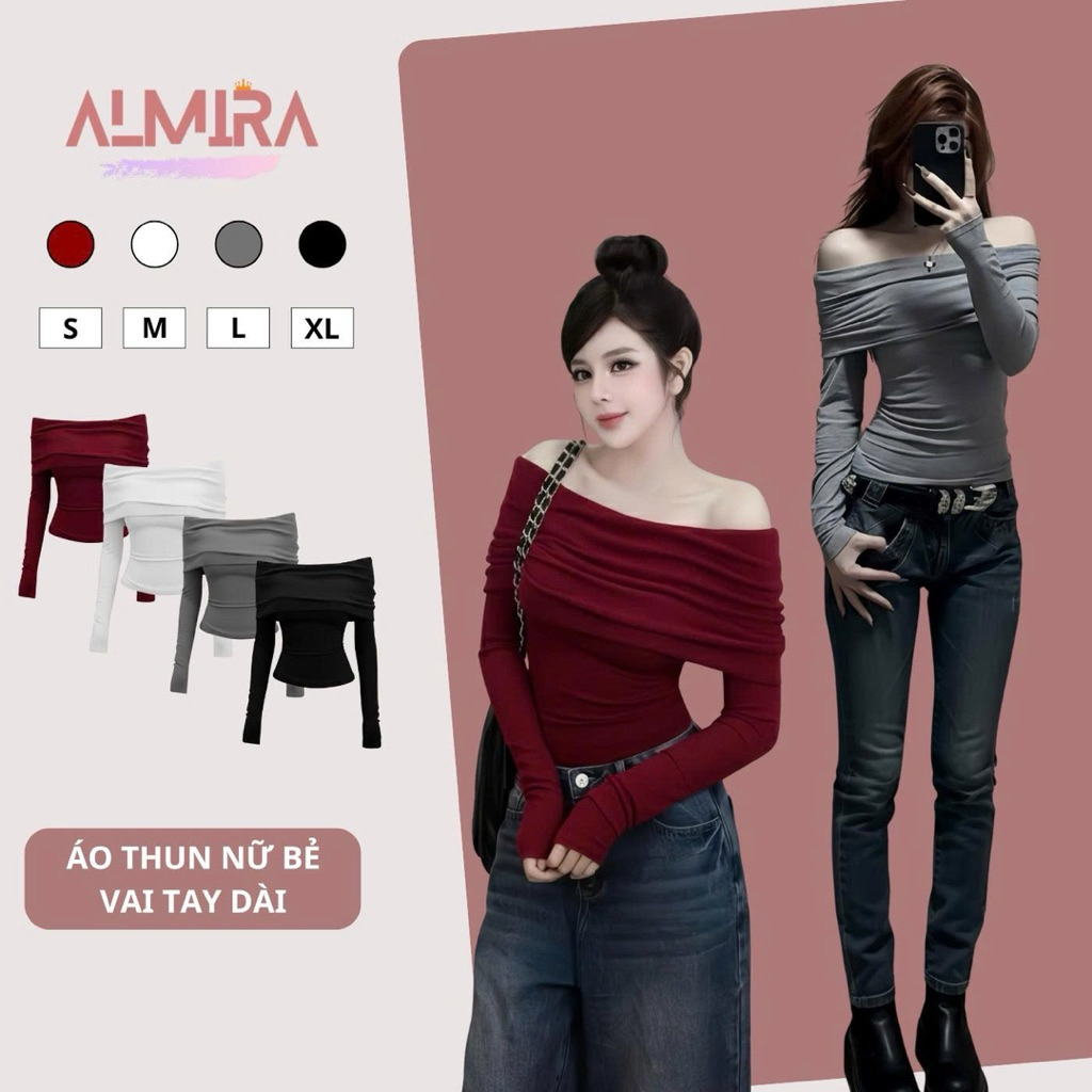 [DEAL Mở Bán] Áo Thun Trễ Vai Bẻ Vai Tay Dài Cotton (AM02)