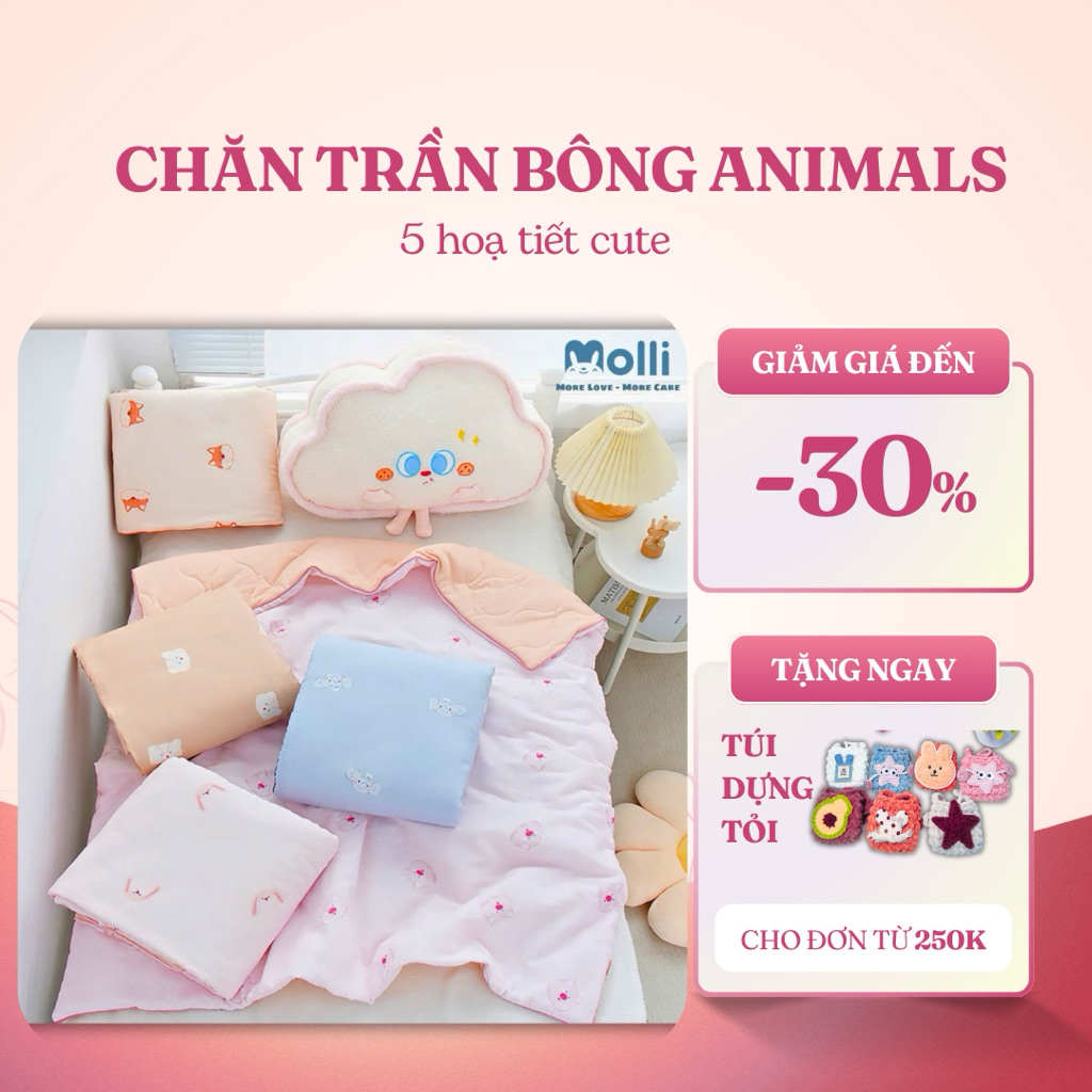 Chăn Chần Bông MoLLi, Ấm Áp, Giữ Giấc Ngủ Cho Bé