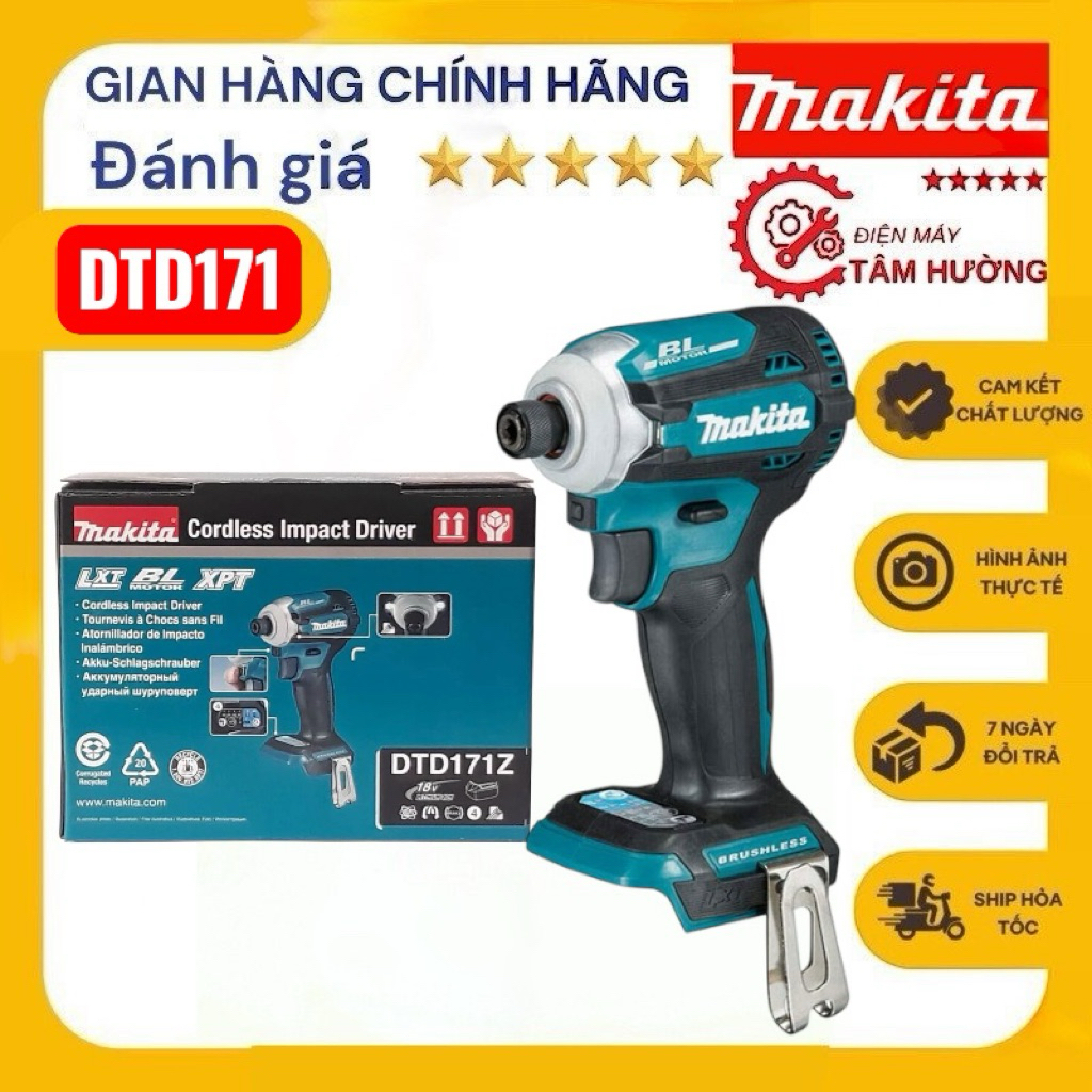 Máy vặn vít dùng pin Makita DTD171 (Không kèm pin, sạc) , hàng mới chính hãng bảo hành 12 tháng