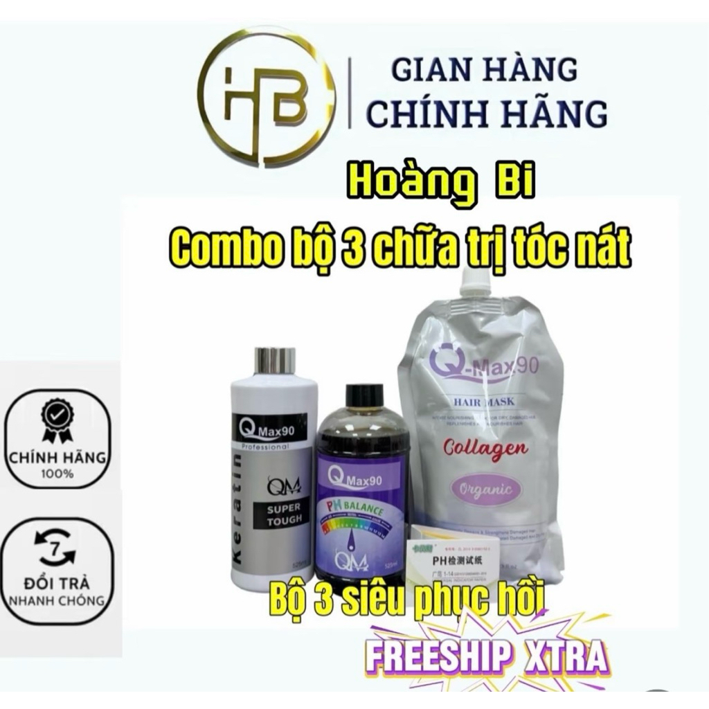 Bộ 3 Sản Phẩm Phục Hồi Tóc Qmax90 Bao Gồm PH Balance Super Tough Collagen Organic & Keratin