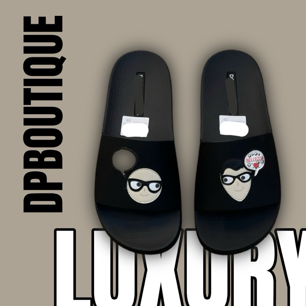 [ DPBoutique.hn 2 ] - Dép Quai Ngang Đen Hoạ Tiết Mặt Người Cao Cấp - [ Full Box ]