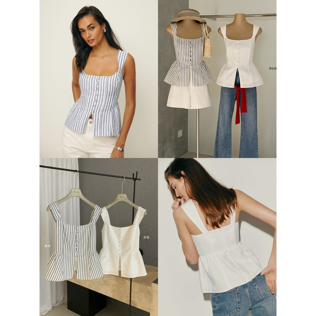 𝗺𝗶𝗲 𝘀𝘁𝘂𝗱𝗶𝗼 - /WGWE/ w8921 Áo Kiểu Cổ Vuông Xoè Dưới Nữ Tính Claire Top Phong Cách Pháp