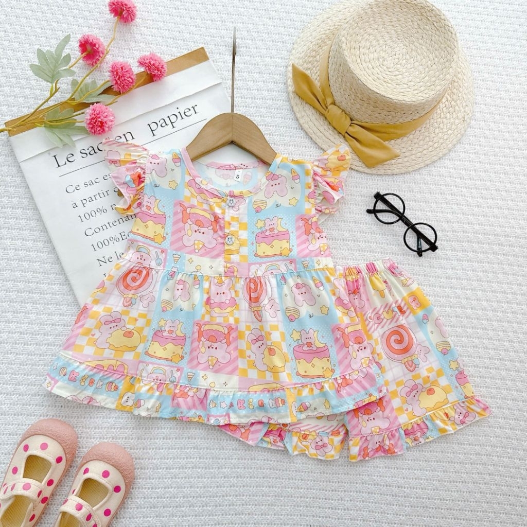 Bộ tole bé gái tay cánh tiên quần đùi size 9kg đến 37kg - KN Kids