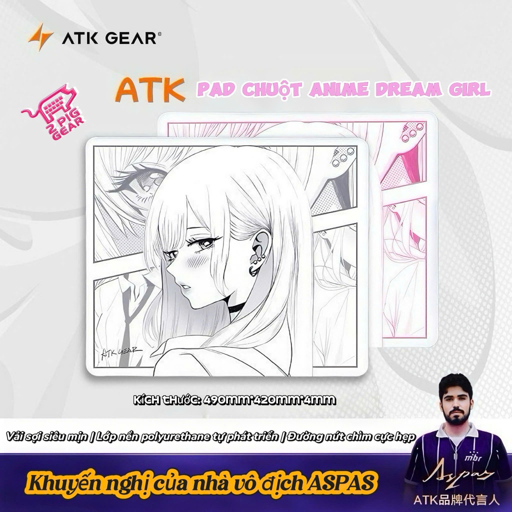Pad Chuột ATK Gear Anime Dream Girl Size L 490x420x4mm | Mousepad Gaming Vải Mịn, Đế Cao Su, Khâu Vi